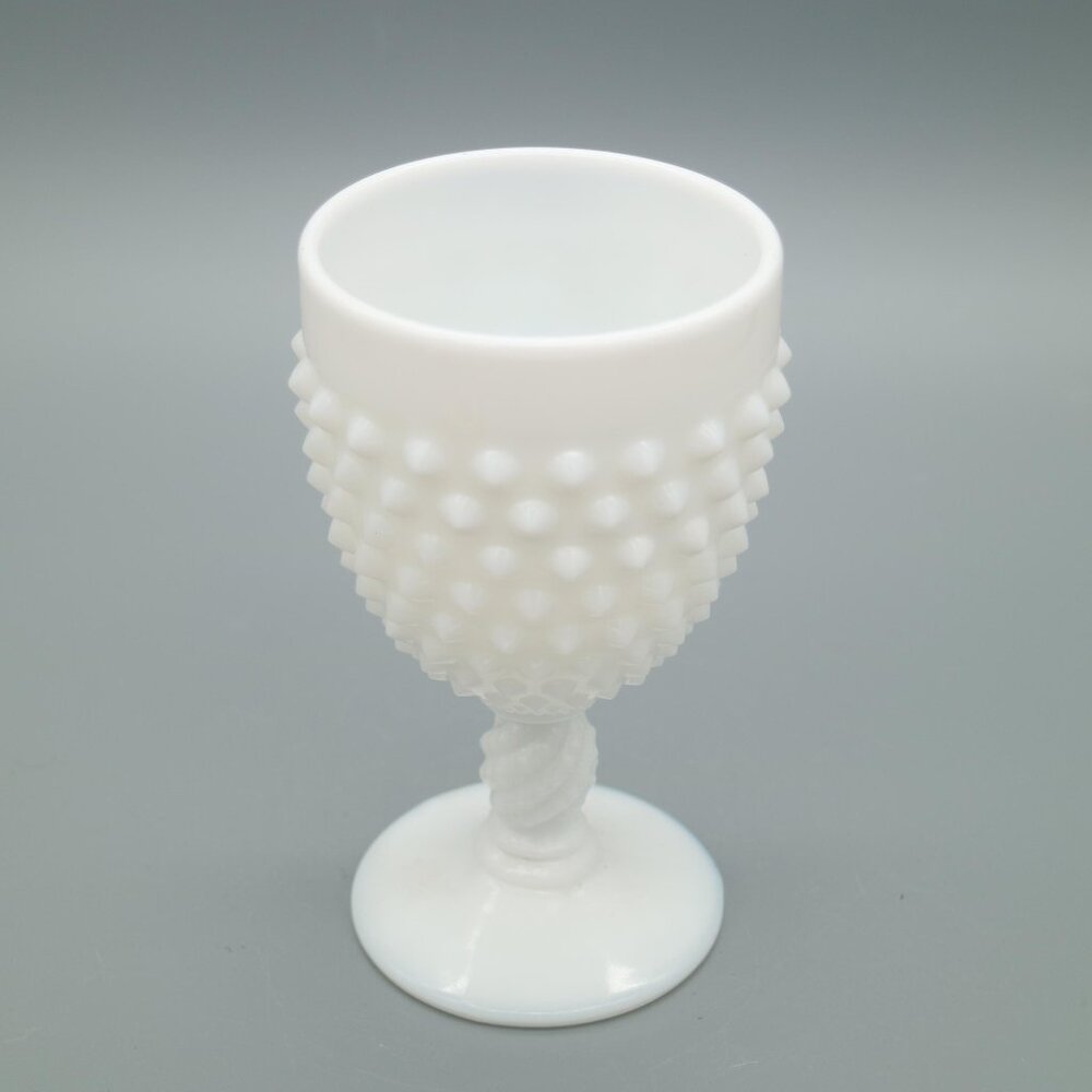 Vintage Fenton Milk Glass Hobnail Water Goblet Pedestal Stem Glass